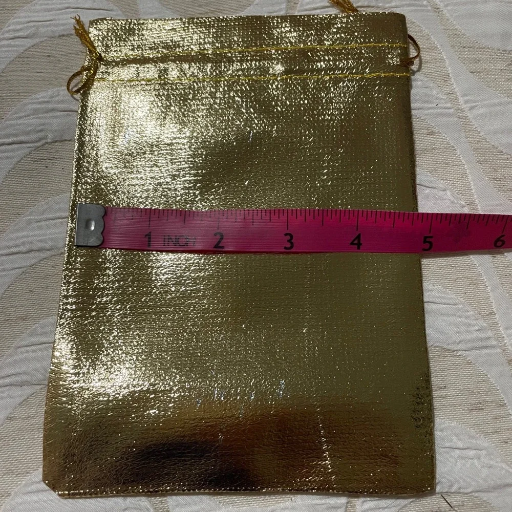 12 Pack Gold Metallic Drawstring Gift Bags 5x7 Jewelry Favor Pouches Shimmer